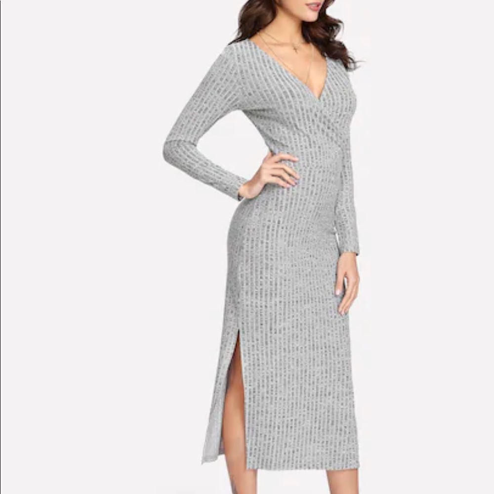 Gray Knit Ribbed Dress - Picture 2 of 5